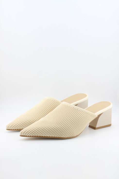 Miss Elastic Pointed Knit Mules with Block Heel